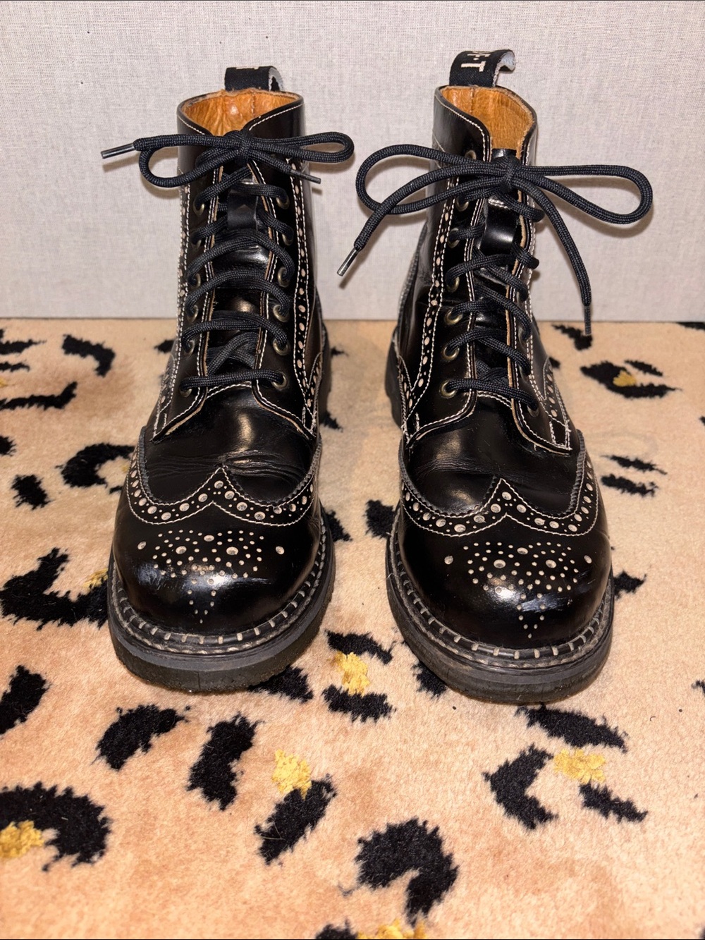 Unisex Angels by John Fluevog Black Wingtip Lace-Up Boots
